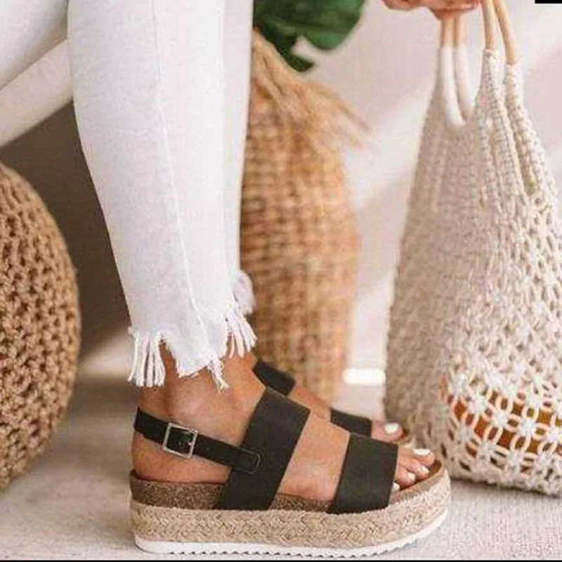 SWQZVT/2020 летние женские сандалии Нескользящая обувь на плоской платформе с пряжкой