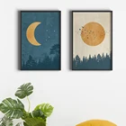 Картина с абстрактным пейзажем в стиле бохо, луна, постеры 