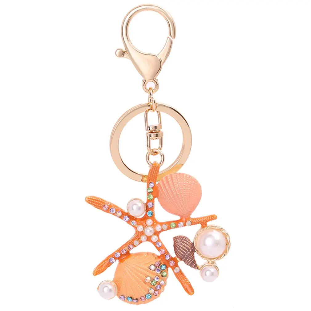

Starfish Scallop Pearl Car Bag Charm Keychain Zinc Alloy Rhinestone Charm Jewelry Bag Pendant Accessories