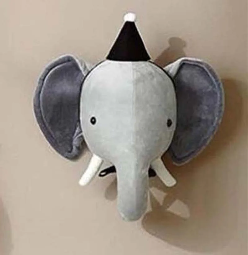 Elephant with hat Голова животного, медведь, олень, слон, Настенное подвесное крепление, плюшевая игрушка, кукла принцессы для девочки, подарок для ребенка, детская комната, Настенный декор - Цвет: Elephant with hat