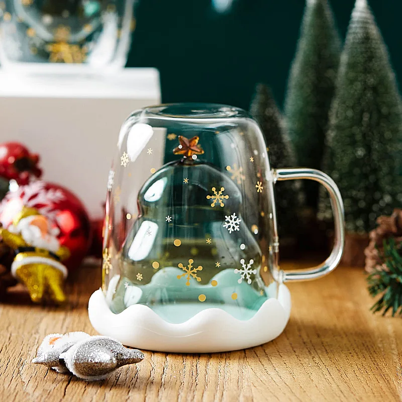 Ins Лидер продаж креативная стеклянная чашка Рождественская елка двойная