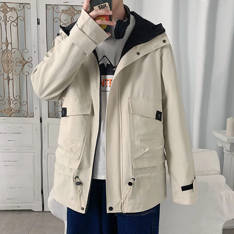 

Men's coat autumn 2021 new trend handsome casual spring jacket with velvet spring and autumn men's overalls