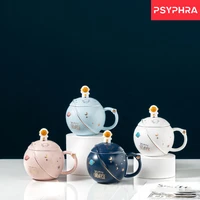 2021 new cartoon astronaut planet mugs cartoon ceramic round creative personality gift cup drinking cups set coffee wth lid mug