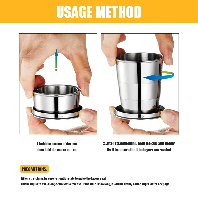 

Stainless Steel Folding Cup With Keychain Portable Retractable Telescopic Collapsible Cups Water Drinking Cup For Outdoor