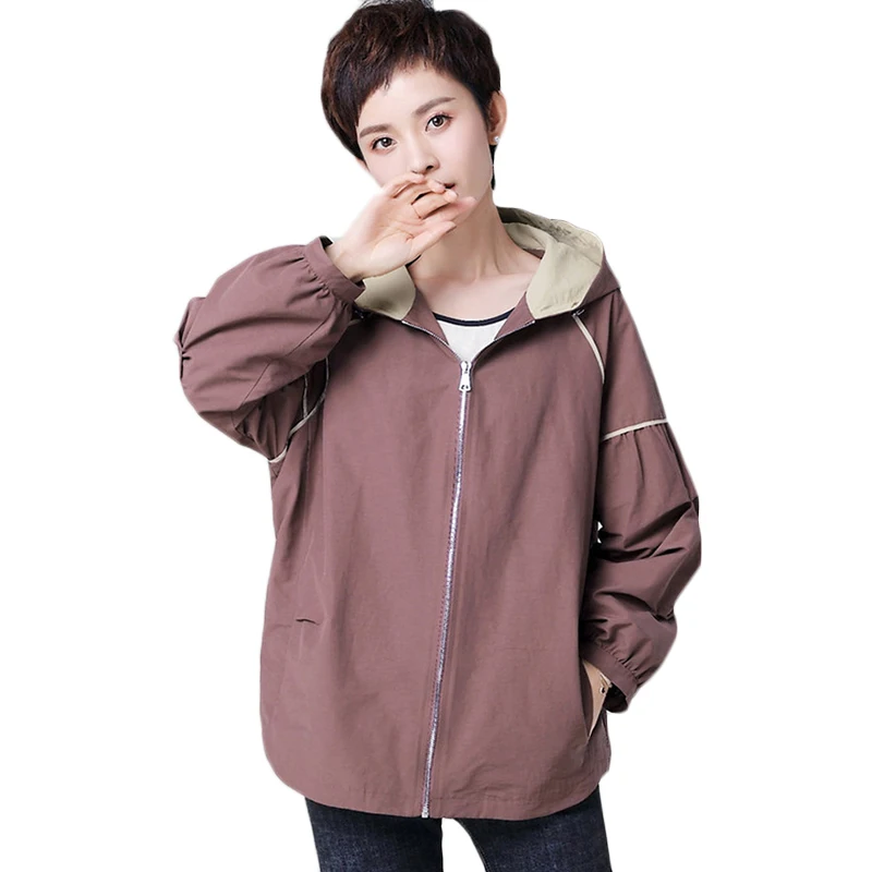 

Plus size Women Windbreaker coat New Autumn Casual Hooded Trench coats High quality Women's loose Tooling Overcoat 3XL F979