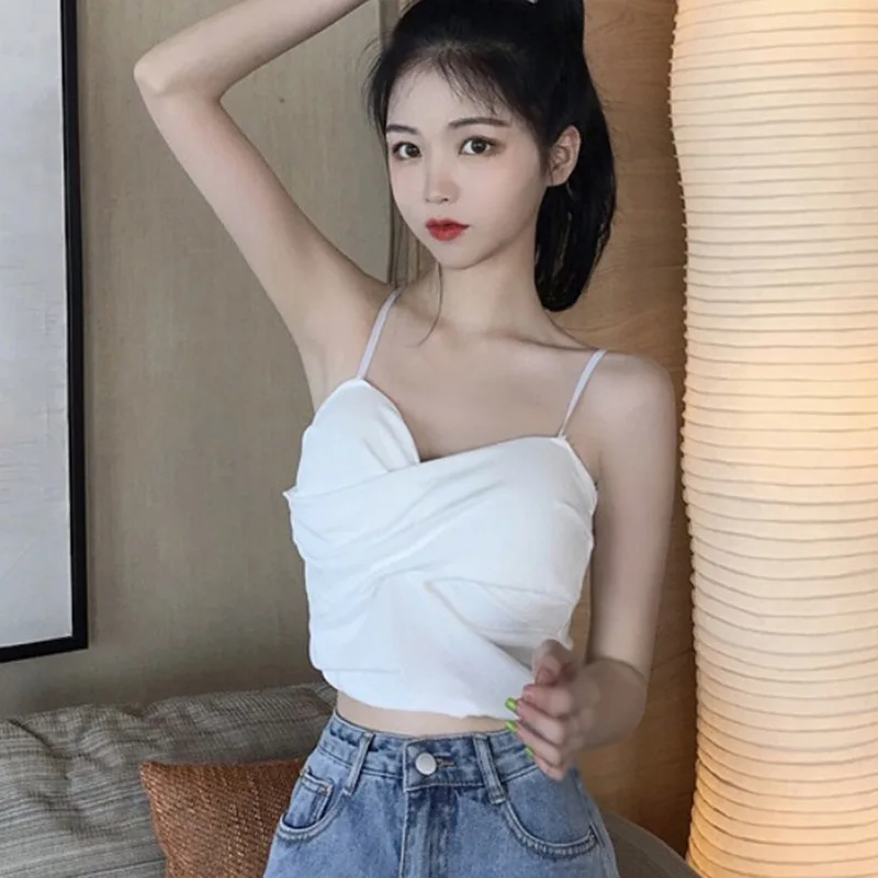 

Spring Summer Fashion Tank Tops Women Causal Spaghetti Strap Crop Top Female Sexy Solid Color Sleeveless Camisole Tops
