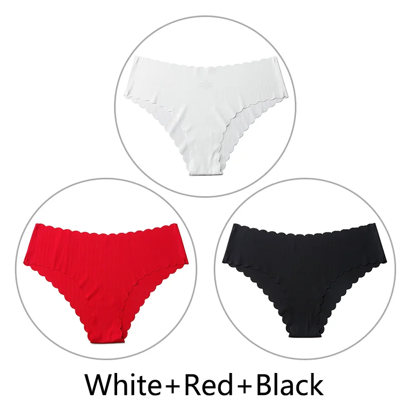 White Red Black 3 шт./партия, сексуальные бесшовные трусики с оборками для женщин, полосатые трусы с низкой посадкой, цельное нижнее белье, женское нижнее белье, американский размер xs-l - Цвет: White Red Black