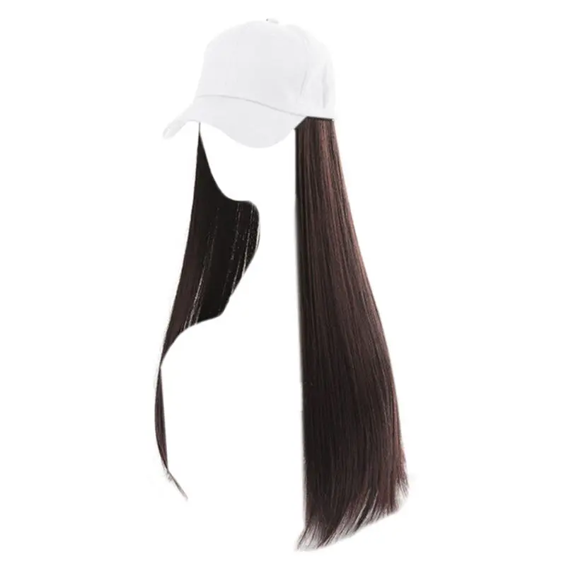 Women Girl Wig Hat Baseball Cap with Synthetic Hair Extension Long Straight Wigs