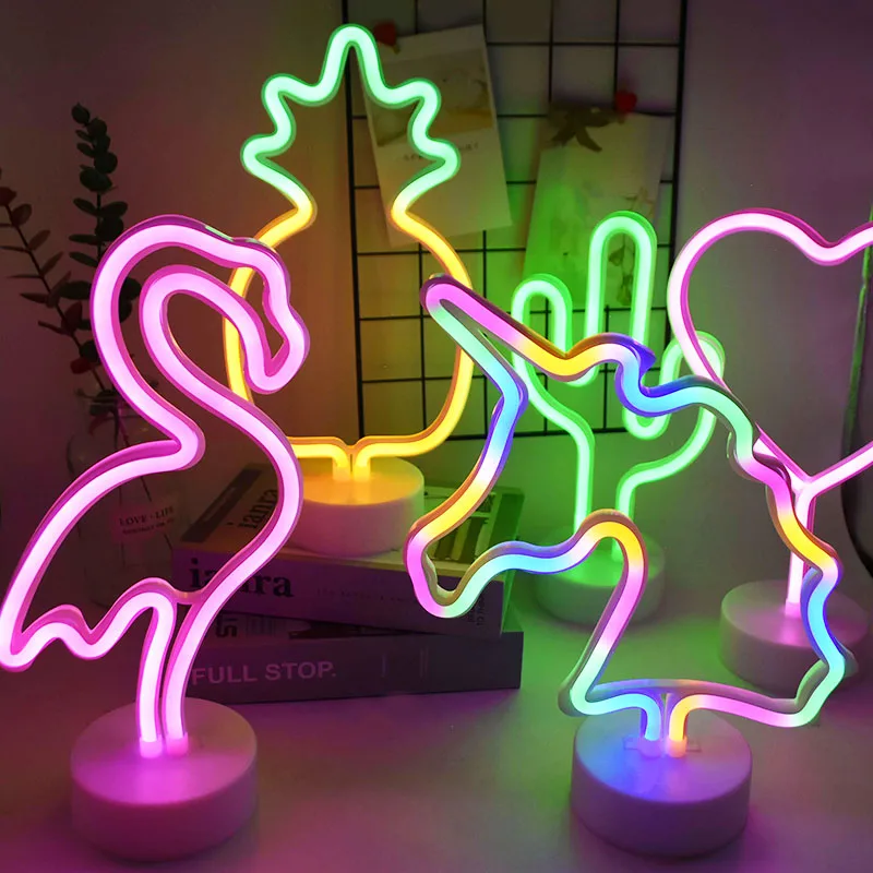 Neon Sign USB LED Unicorn Flamingo Lamp Moon Rainbow For Wedding Hawaii Party Home Kid Room Bedside Night Light Decoration