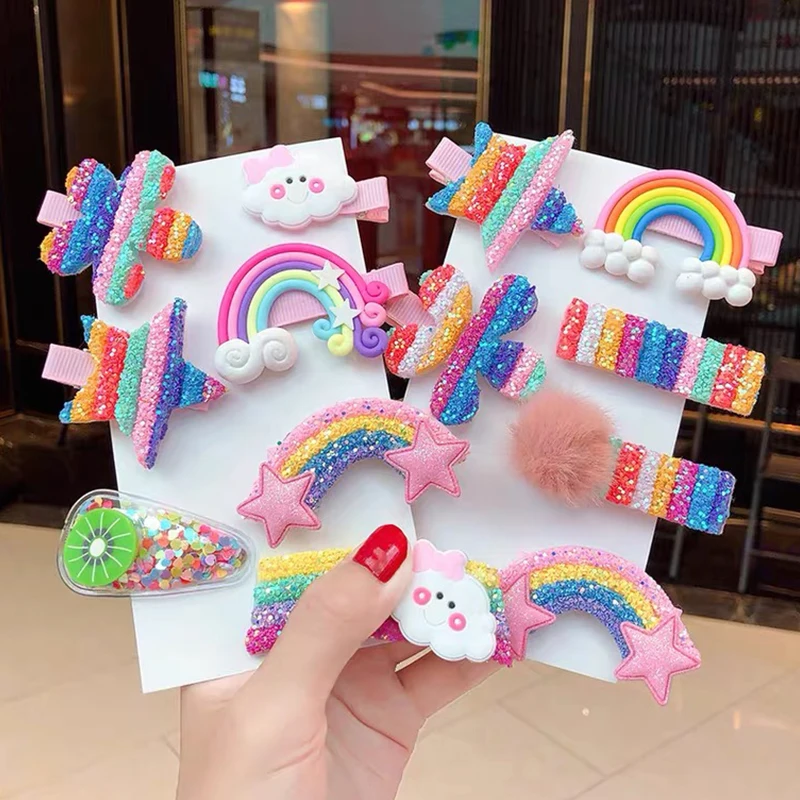 

6/10Pcs Girls Cute hair clip set Rainbow Fruit Cartoon Hair bands Hair Accessories headwear Hairpins cartoon Hairpin Headdress