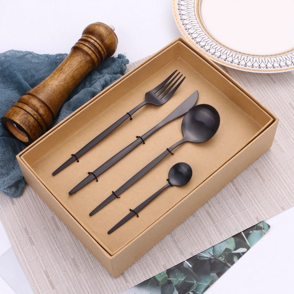 

16Pcs Matte Black Stainless Steel Dinnerware Set Wedding Cutlery Set Kitchen Utensils Tableware Forks Knives Spoons Set Flatware