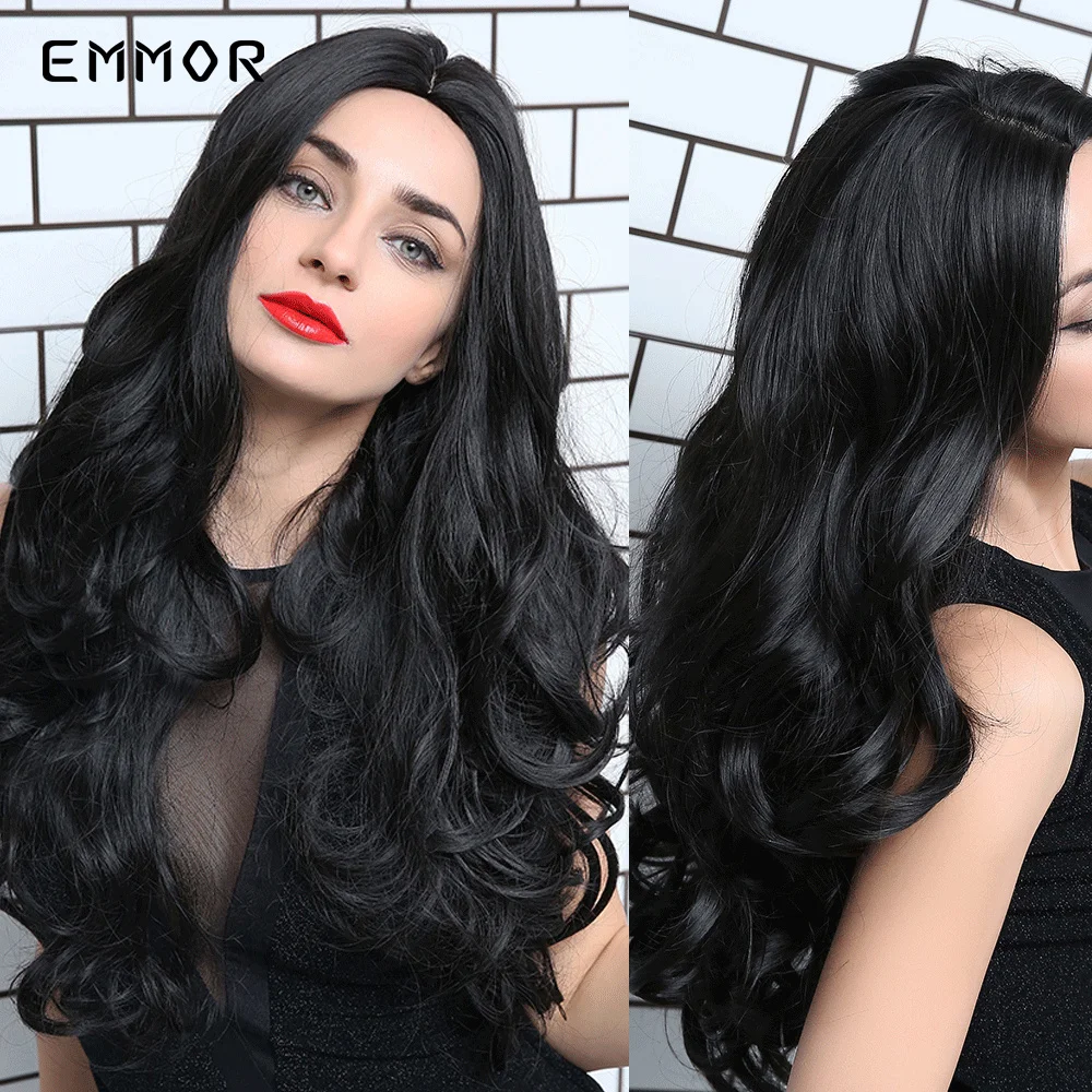 

Emmor Synthetic Wigs Natural Black Long Body Wavy Hair Wigs for Women Middle Part Cosplay Wigs Heat Resistant Fiber Hair Wig