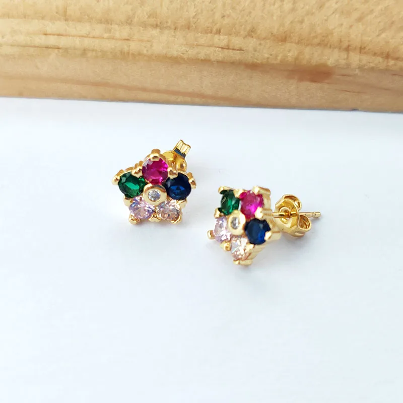 

Женские серьги-гвоздики с цветком, 10 пар, серьги золотистого цвета с радужными кристаллами и инкрустацией из фианита, ER920