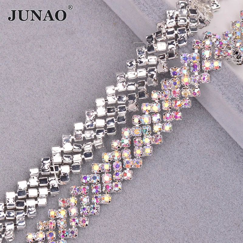 JUNAO SS16 кристалл AB стекло стразы цепь Trrm Ciystals лента для аппликации швейная
