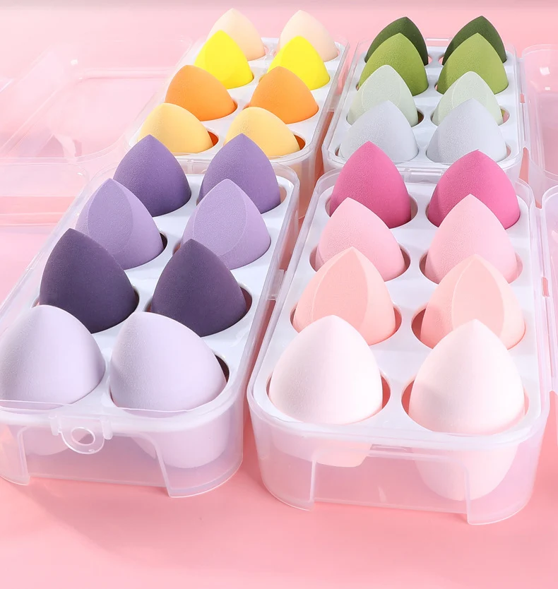 

18Pc Makeup Sponge Puff With Boxes Holder Foundation BB Cream Concealer Powder Blusher Applicator Blending Tool Water-Drop Shape