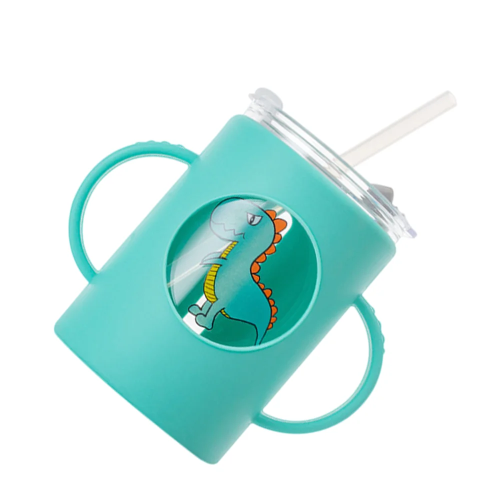 

Kids Drinking Cup 250ml Handle Straw Cup Glass Cup Anti-Drop Scale Bottle