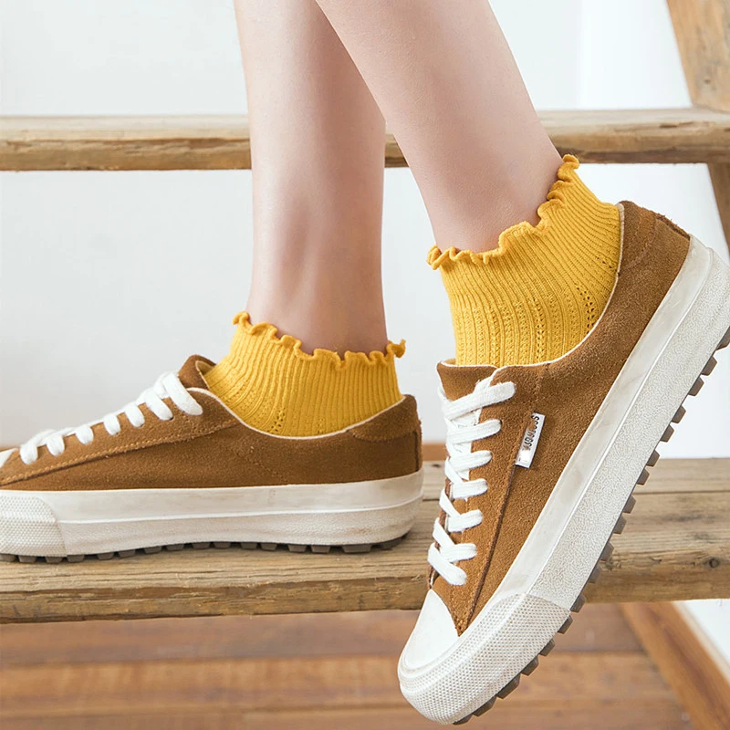 Модные кружевные носки с оборками мягкие хлопковые милые женские до щиколотки