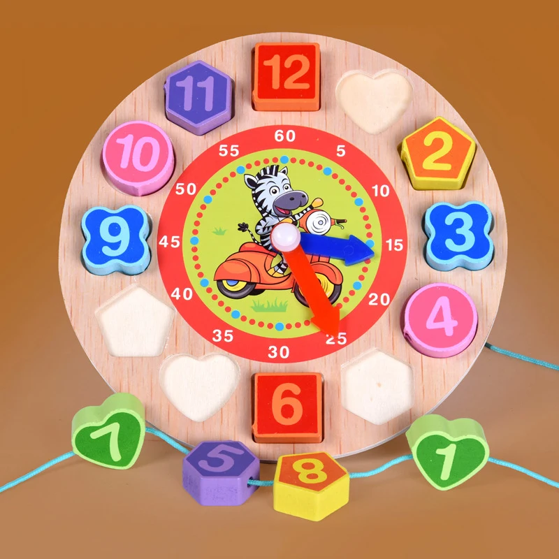 Colorful DIY Assemble the Clock Baby Wooden toys alarm children Cartoon Animal Model Digital String Early Education | Игрушки и хобби