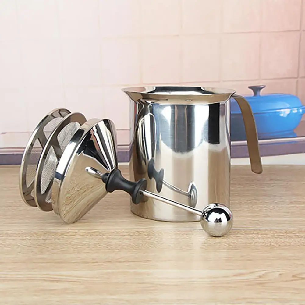 Ручной молочный пенообразователь из нержавеющей стали с двойной сеткой