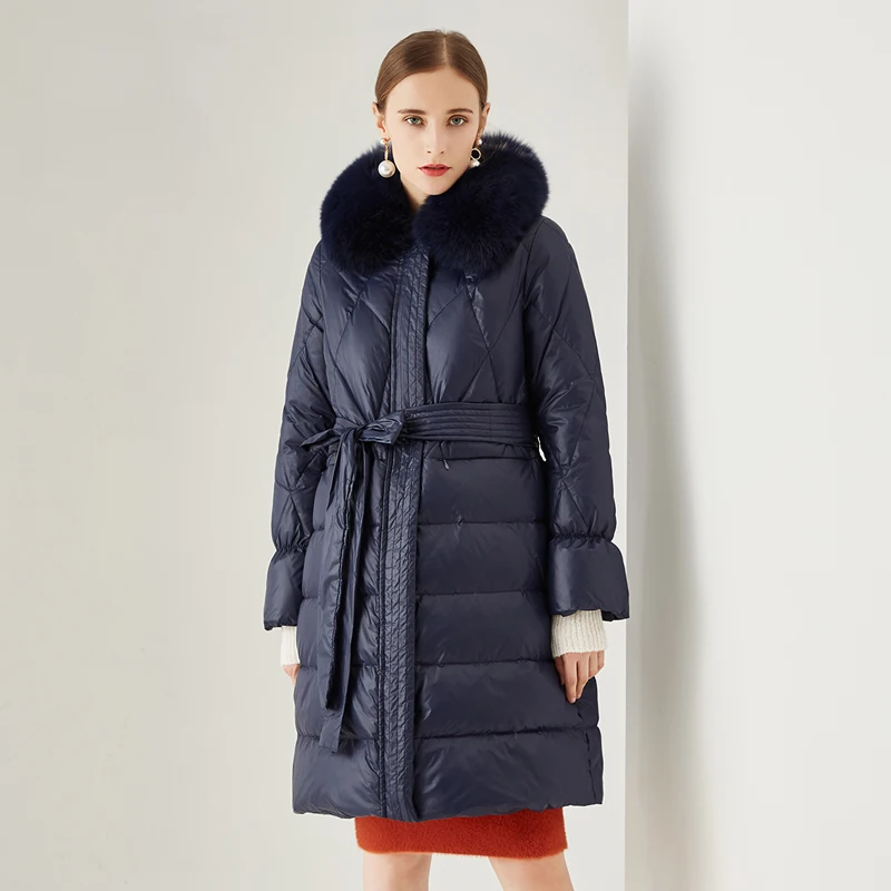 

New fashion natural fox fur fluffy warm oversize down parkas coat female winter bread style longer warm thick down jacket F319