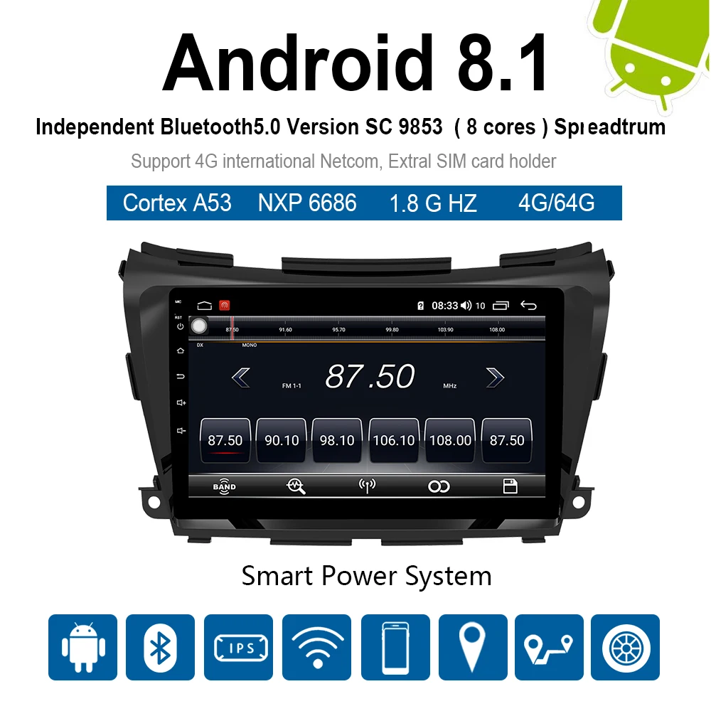 Автомобильный мультимедийный плеер 1 Din Android 7 автомобильный DVD для Nissan Murano 2015 2018 10