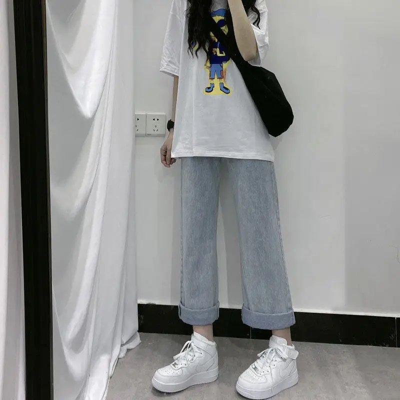 

Korean version of loose straight tube, high waist, thin and versatile wide leg jeans pants for female students in summer 2021