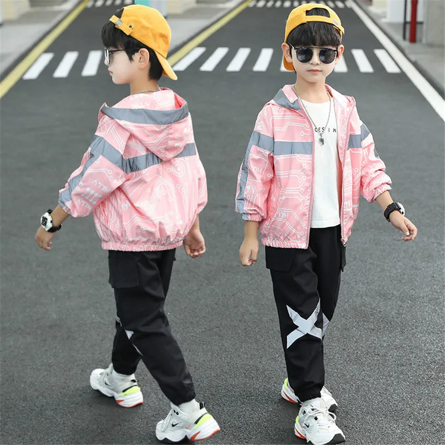 Boys Clothes Sport Suit Patchwork Boys Clothing Sets 2021 Autumn Jacket Hoddied Children Clothing Set Kids Tracksuit Clothes