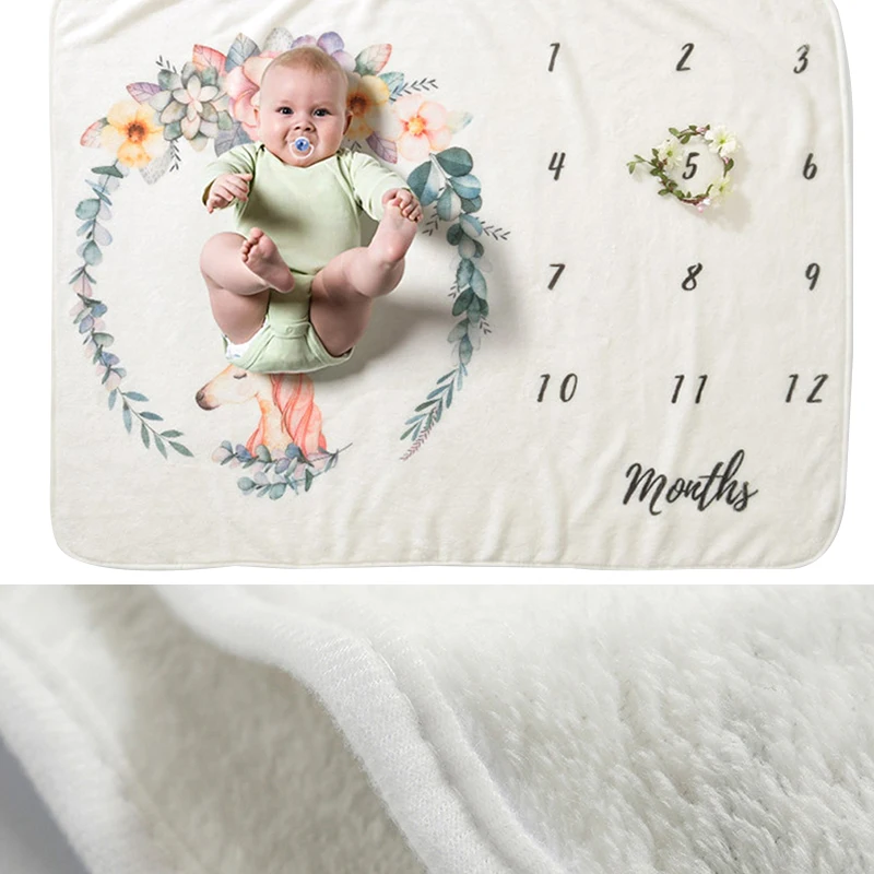

70*100 CM Flannel Baby Milestone Blanket Cartoon Pattern Infant Baby Milestone Photo Props Background Blankets Play Mats