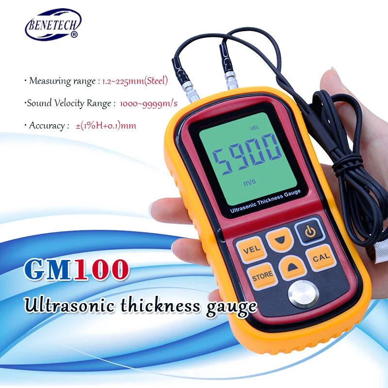 Цифровой LCD Ультразвуковой измеритель толщины GM100 Высокоточный стальной тестер 1