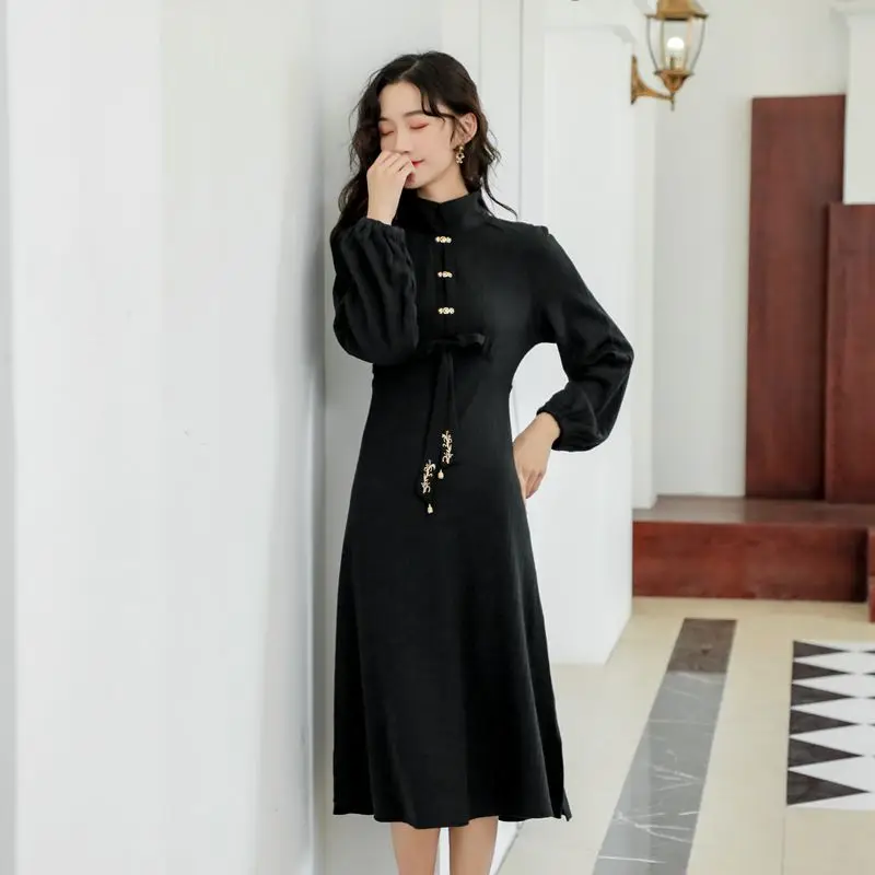 2019 Новая модная женская одежда осень и зима винтажное вязаное облегающее платье