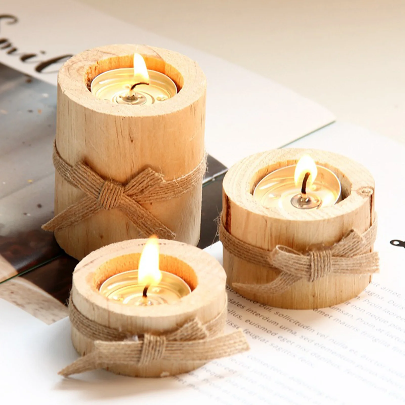

3Pcs Pine Wood Round Candle Holders Home Table Decoration Handmade Candle Holder Crafts Candlestick Candelabros Ornaments CH