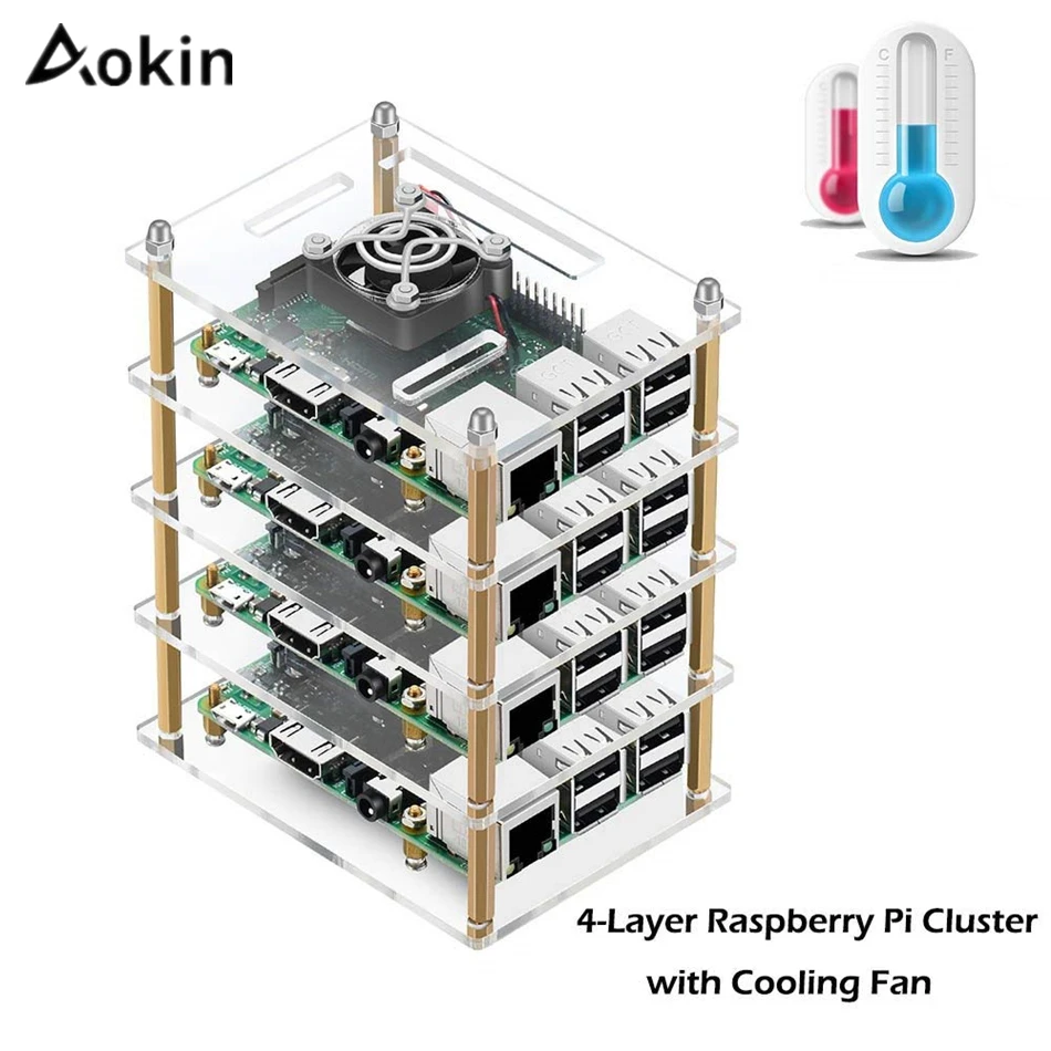 Прозрачный акриловый чехол Aokin для Raspberry Pi 4 слойный 4B 3B + 3 Model B 2B +|Аксессуары