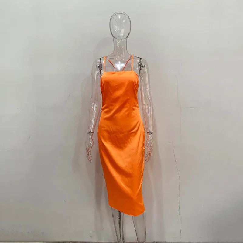 

XUXI Women, Sexy, Mini, Dress, Sling, Open Back, Silk, Sleeveless, Fashion, Skirt, Summer 2021, E245