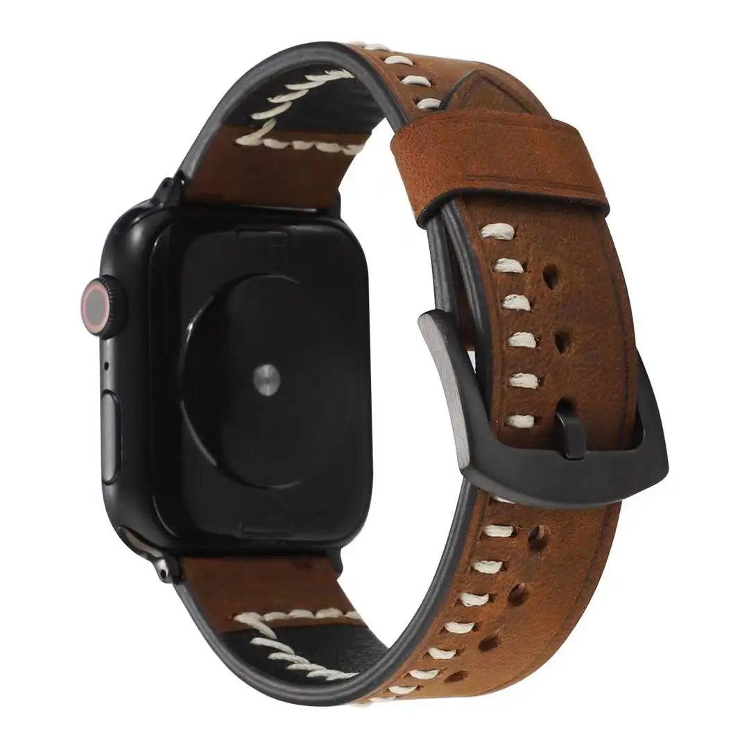 Натуральная кожа ремешок для наручных часов Apple watch, версии 5/4 44 мм 40 мм, ремешок для наручных часов iWatch серии 3/2/1 38 мм 40 мм аксессуары для смарт-браслета - Цвет: Brown