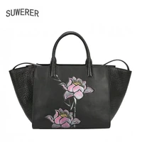 suwerer new women genuine leather handbags luxury handbags women bags designer cowhide leather shoulder bag women big bags