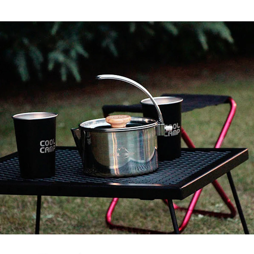 

1.1L Stainless Steel Tea Pot Outdoor Camping Coffee Pot Cooking Pot Kettle with Foldable Handle for Camping Hiking Picnic