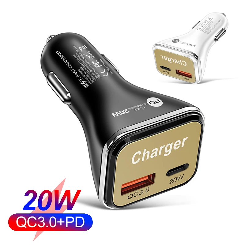 

20W Fast USB C Car Charger For iPhone 11 12 Pro Max Xs Huawei P40 Samsung Xiaomi Redmi 10 Mobile Phone USB PD Power Adapter Car