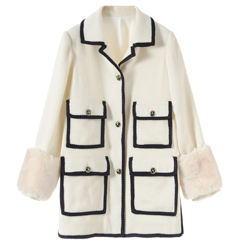 2019 зимнее пальто с длинным рукавом из меха в стиле пэчворк Женское карманами
