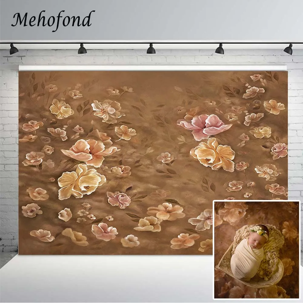 

Фон для портретной фотосъемки новорожденных Mehofond коричневый цветочный детский день рождения ребенок душ свадебный фон реквизит для фотост...