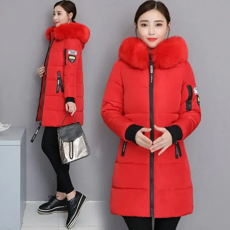 New Parka Women 2021 Winter Jacket Coat Hooded Outwear Female Thick Waem Cotton Padded Fur collar Basic Coats | Женская одежда