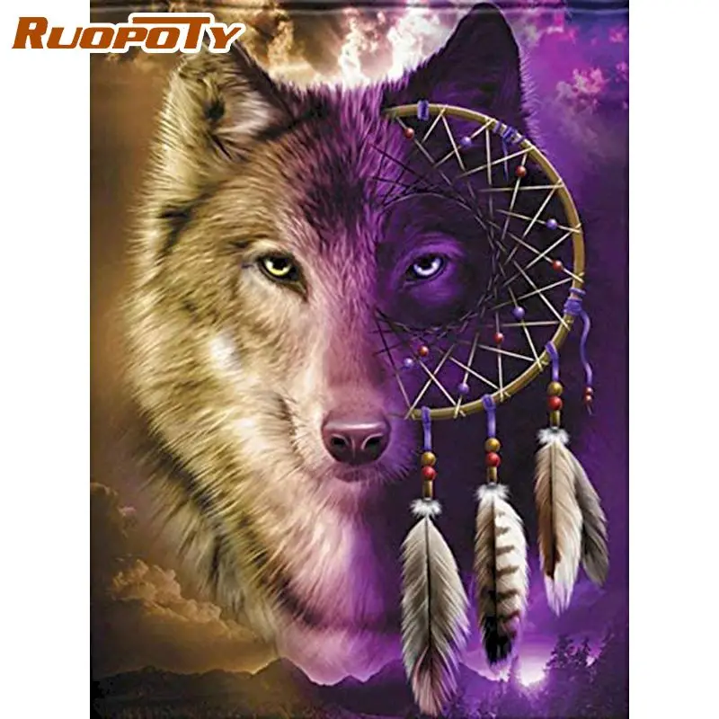 

RUOPOTY 5D DIY Diamond Painting Adults Diamond Embroidery Rhinestone Picture Crystal Wolf Cross Stitch Kit Home Decorati