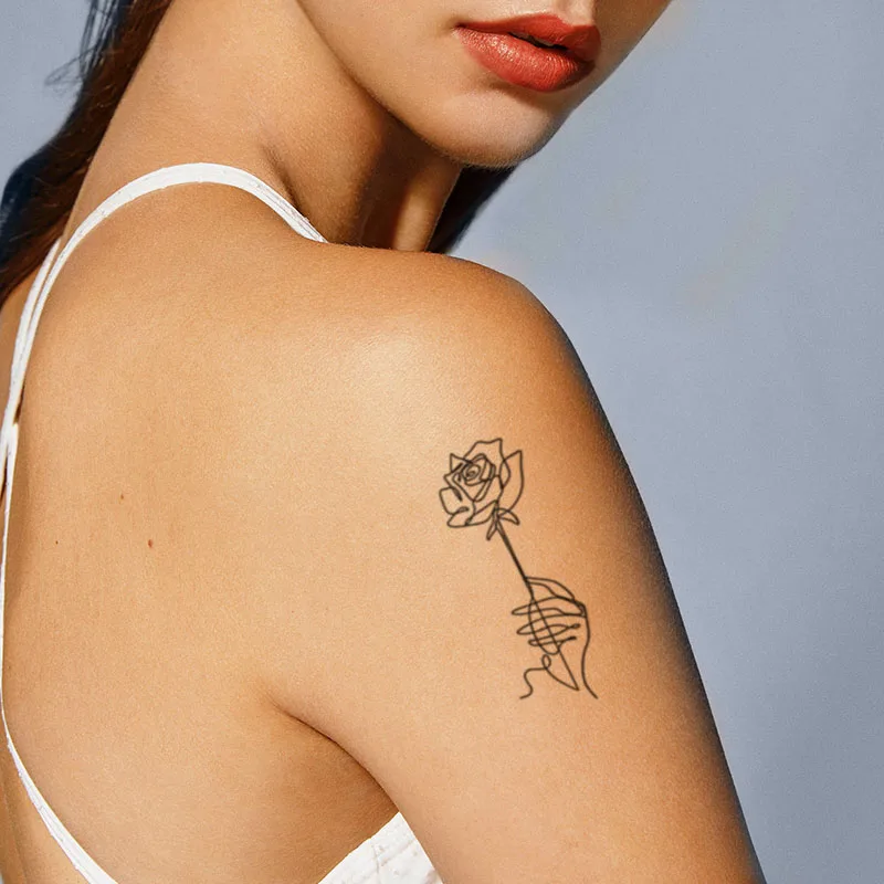 

Sketch Rose Flowers Waterproof Temporary Tattoo Sticker Hand Lines Design Fake Tattoos Flash Tatoos Arm Chest Body Art for Women