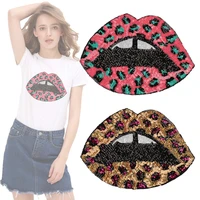1pcs sexy lips sequin patches for kids women clothes diy stripes iron on appliques thermo clothing embroidery heart badges