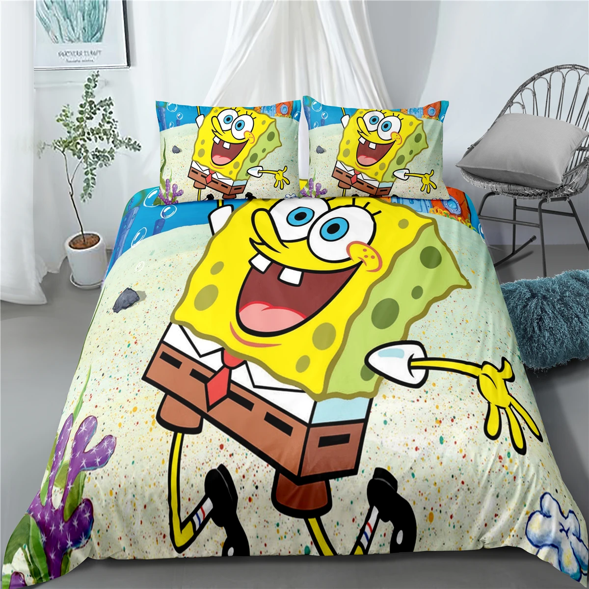 Постельное белье для девочки синее фиолетовое одеяло с принтом постельное