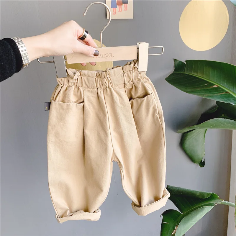 

Spring Autumn korean style girls harem pants 2020 kids cotton pockets casual trousers