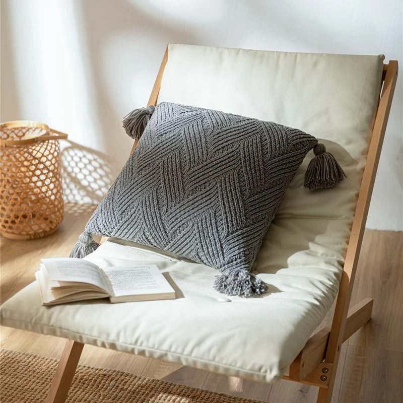 Knitting Solid Color Cushion Cover Geometric Striped With Tassel Soft Pillow Modern Fashion Home Decoration For Sofa | Дом и сад