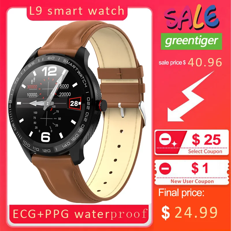 Greentiger L9 IP68 Водонепроницаемые мужские Смарт-часы ЭКГ+ PPG пульсометр кровяное давление кислородный монитор Bluetooth часы VS L8 Q8 Q9