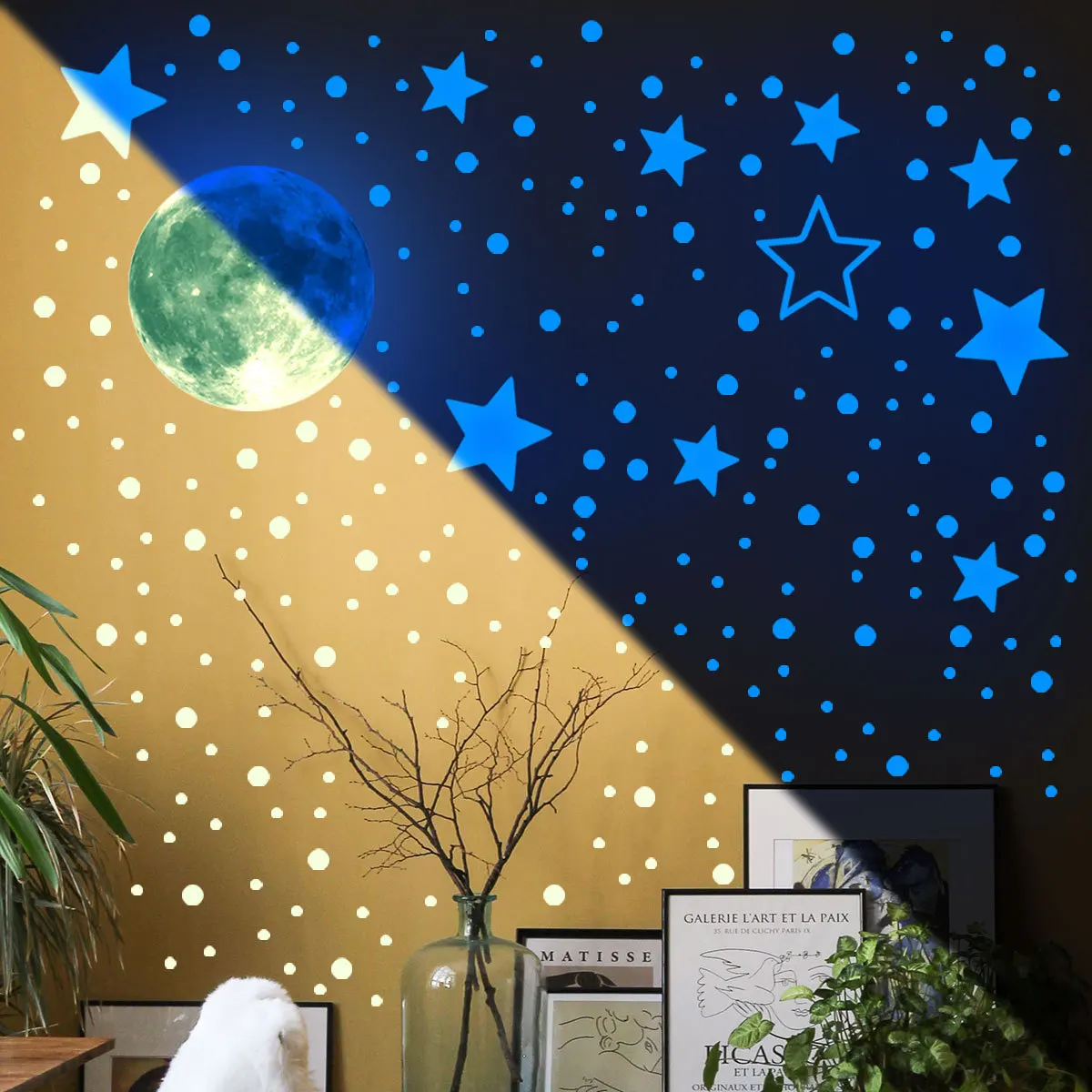 

Дети 435 шт./компл. светящиеся луна звезды точки наклейки на стену Наклейка на стену украшение для спальни гостиной