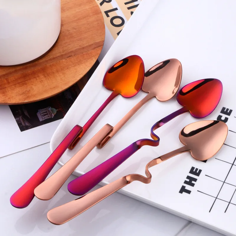 

1 Pcs Coffee Spoon Honey Shape Creative Tea Coffee Cup Hanging Spoons Stainless Steel Rose Gold Heart Teaspoon