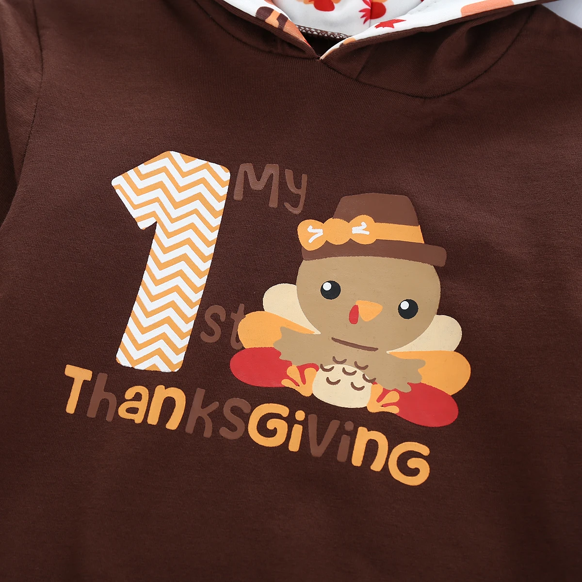 

Newborn Baby ThanksGiving Set Cartoon Bear Print Long Sleeve Hooded Top+ Trousers 2 Pieces Baby Set 0-24M